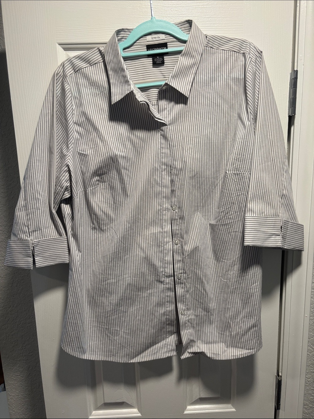 Liz Claiborne White Shirt with Thin Black Pinstripes